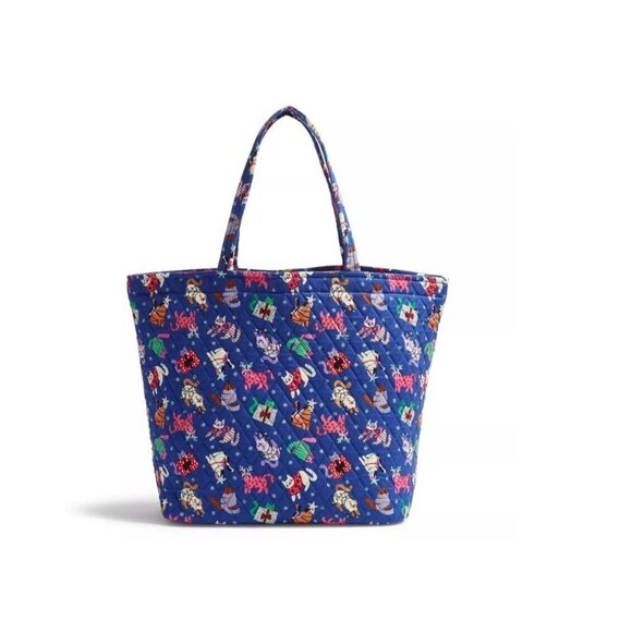 New Vera Bradley Christmas Catnip Cats Essential Grand Tote Large Bag Blue - Picture 3 of 3